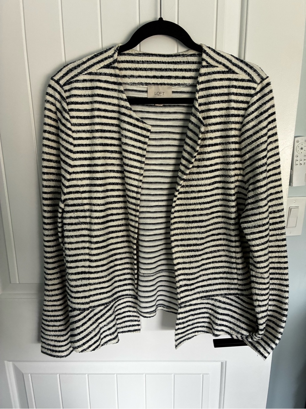 LOFT Navy and White Striped Open-Front Cardigan/Jacket